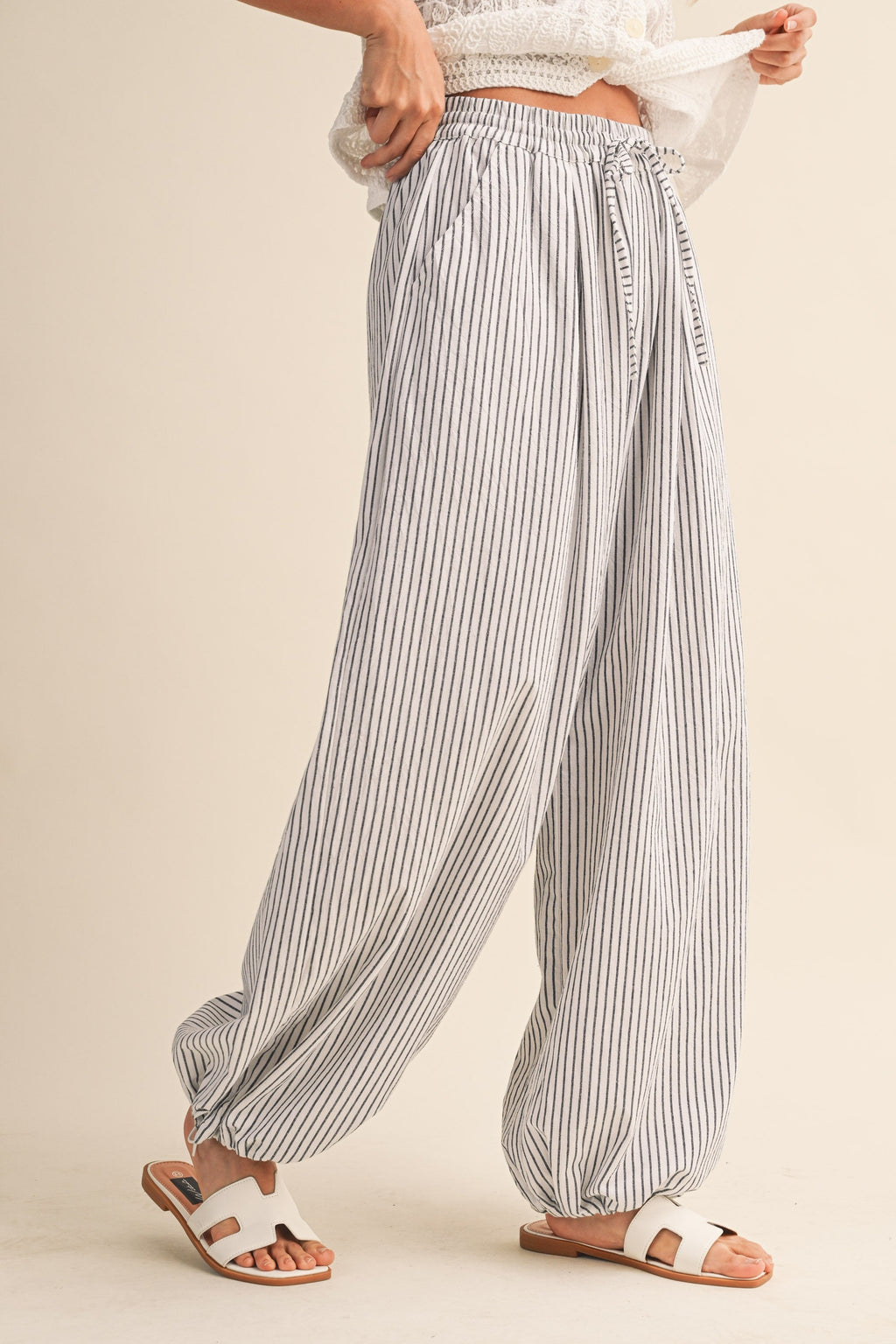 Black Striped Balloon Maternity Pants