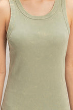 Sage Green Acid Washed Ribbed Midi Tank Dress