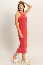 Red Acid Washed Ribbed Midi Tank Dress