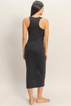 Black Acid Washed Ribbed Midi Tank Dress