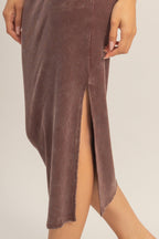 Brown Acid Washed Ribbed Midi Tank Dress