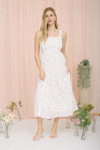 Pink Floral Lace Accent Sleeveless Maxi Dress