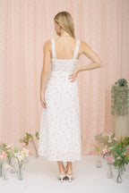 Pink Floral Lace Accent Sleeveless Maxi Dress