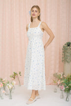 Blue Floral Lace Accent Sleeveless Maxi Dress