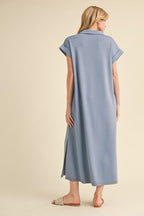 Denim Blue Collared Oversized Midi Dress