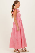 Red Gingham Ruffle Strap Smocked Maxi Dress