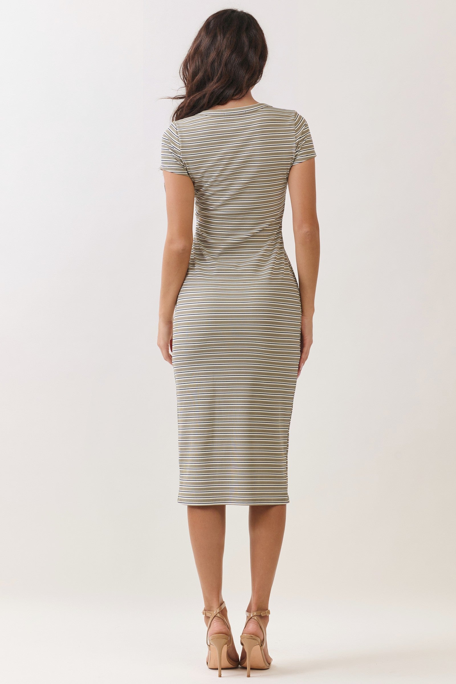 Faded Olive Striped Henley Midi Dress
