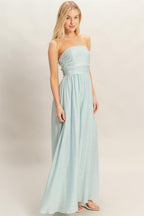 Light Blue Strapless Tie Back Maxi Dress
