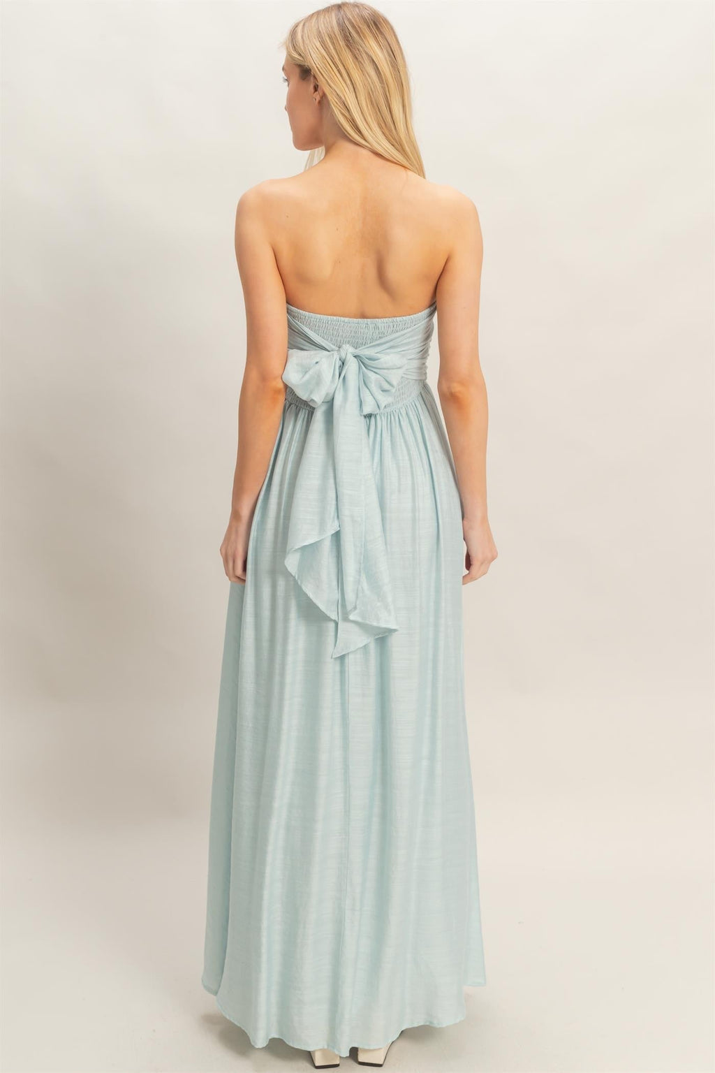 Light Blue Strapless Tie Back Maxi Dress