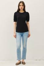 Black Puff Sleeve Basic Top
