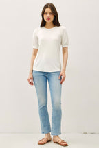 White Puff Sleeve Basic Top