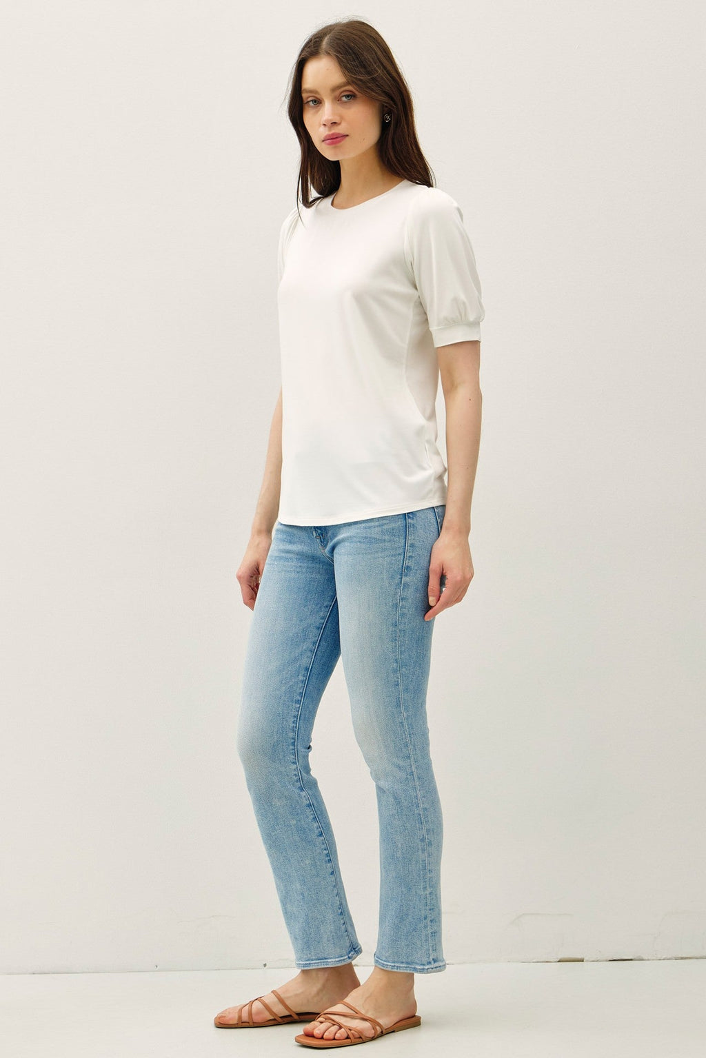 White Puff Sleeve Basic Top