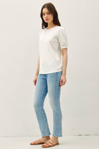White Puff Sleeve Basic Top