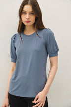 Blue Teal Puff Sleeve Basic Top