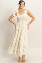 Yellow Floral Smocked Tiered Maxi Dress