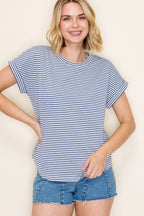 Denim Blue Striped Short Sleeve Top