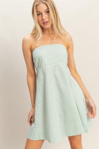 Sage Striped Strapless A-Line Dress