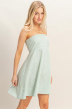 Sage Striped Strapless A-Line Dress