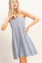 Navy Striped Strapless A-Line Dress