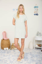 Sage Textured Stripe Knit T-Shirt Dress