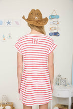 Red Textured Stripe Knit T-Shirt Dress