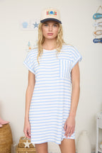 Light Blue Textured Stripe Knit T-Shirt Dress