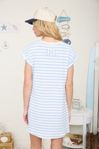 Light Blue Textured Stripe Knit T-Shirt Dress