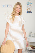 Khaki Textured Stripe Knit T-Shirt Dress