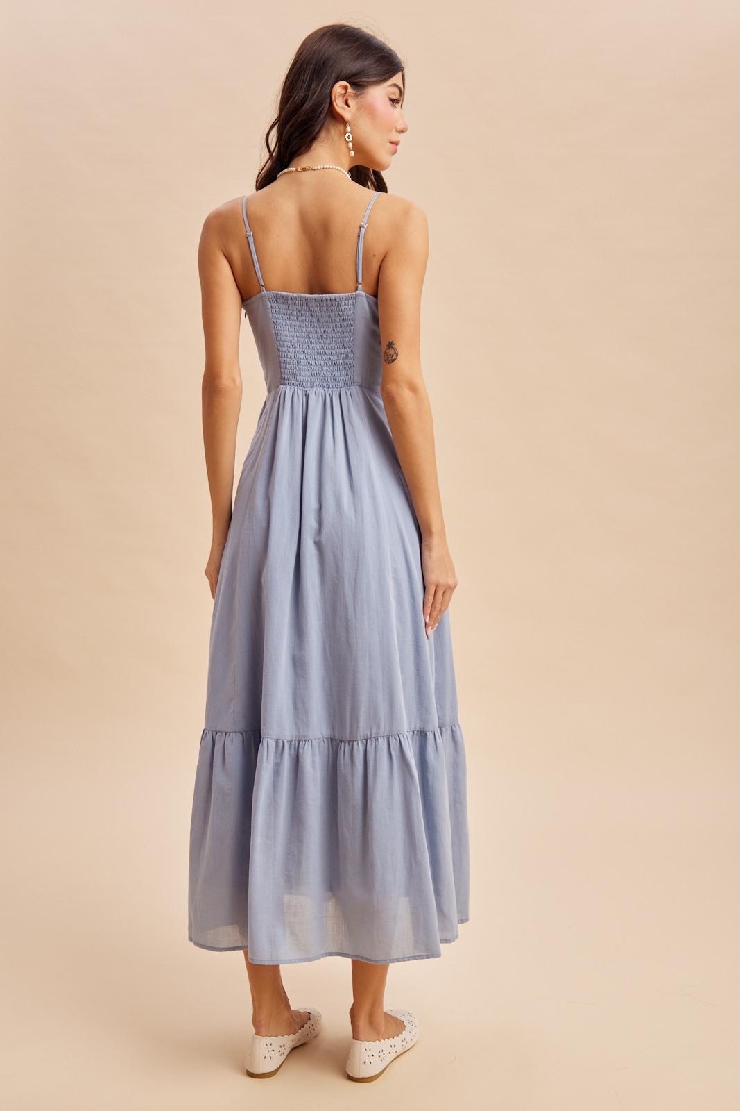 Blue Lace Accent Maxi Dress