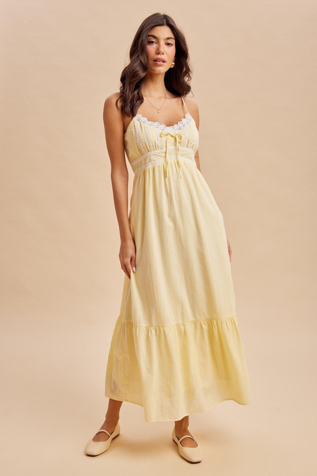 Lemon Lace Accent Maxi Dress