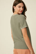 Olive Waffle Knit Lace-Up Top