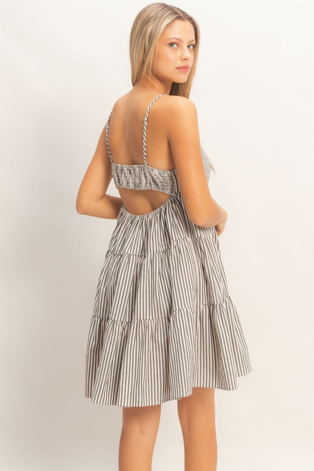 Black Striped Tiered Cutout Dress