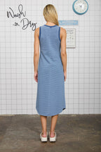 Blue Striped Sleeveless Midi Tank Dress