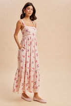 Peach Multi Floral Sleeveless Maxi Dress