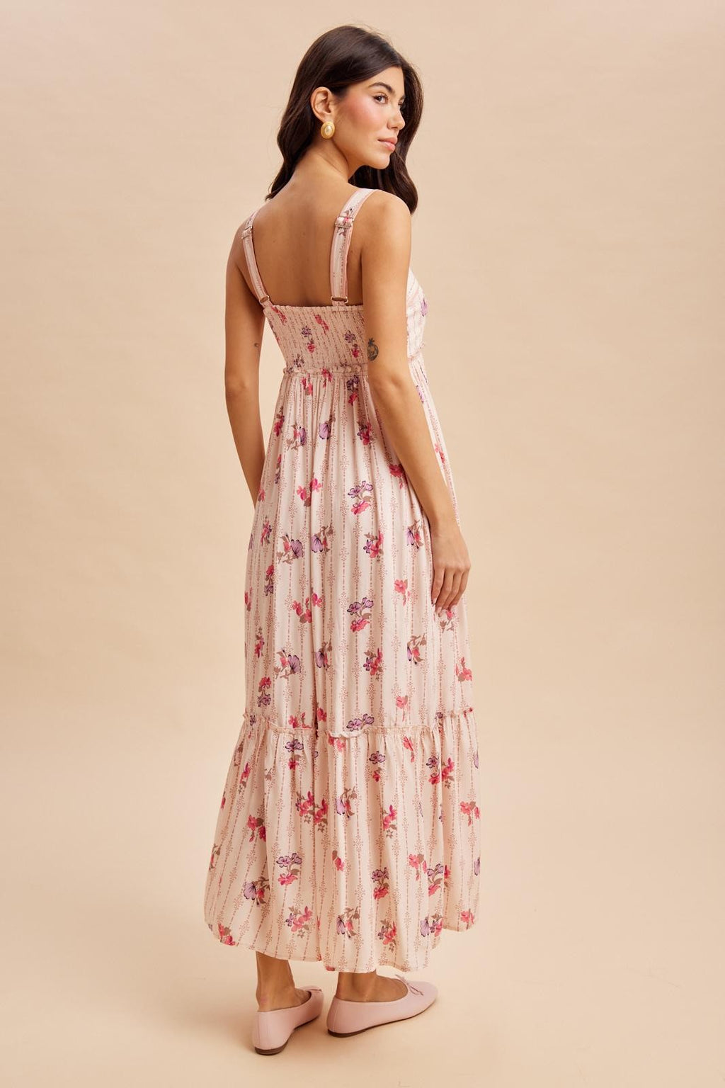 Peach Multi Floral Sleeveless Maxi Dress