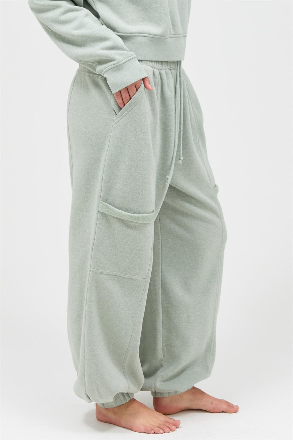 Sage Ruffle Waist Burnout Jogger Pants
