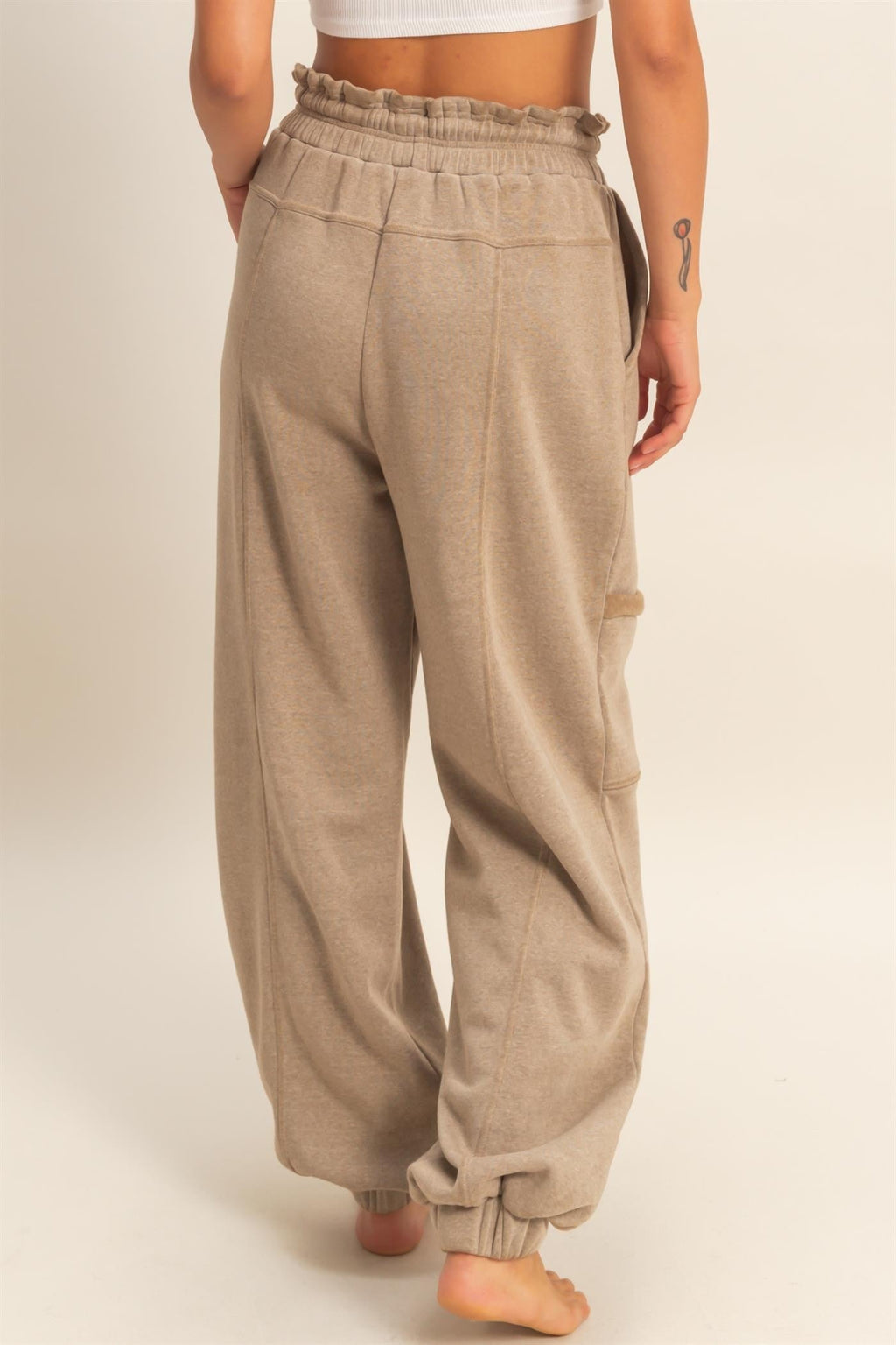 Mocha Ruffle Waist Burnout Jogger Pants