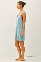 Aqua Ribbed Sleeveless Front Seam Dress