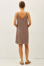Brown Ribbed Sleeveless Front Seam Dress