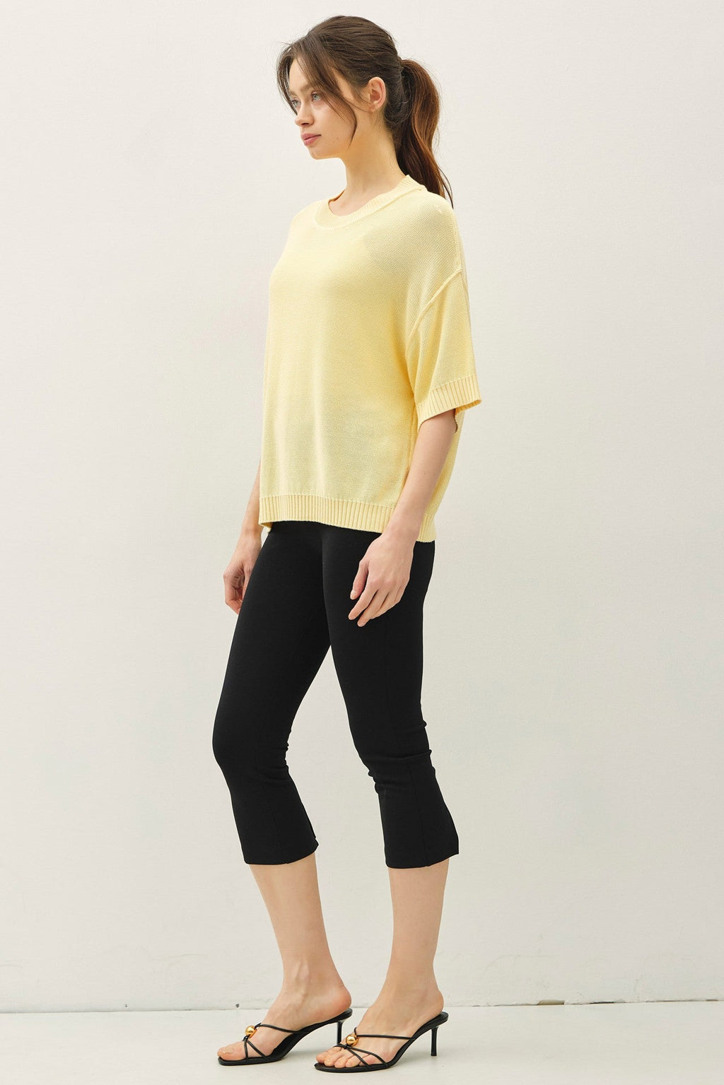 Yellow Oversize Cut Sweater Top With Raw Edge