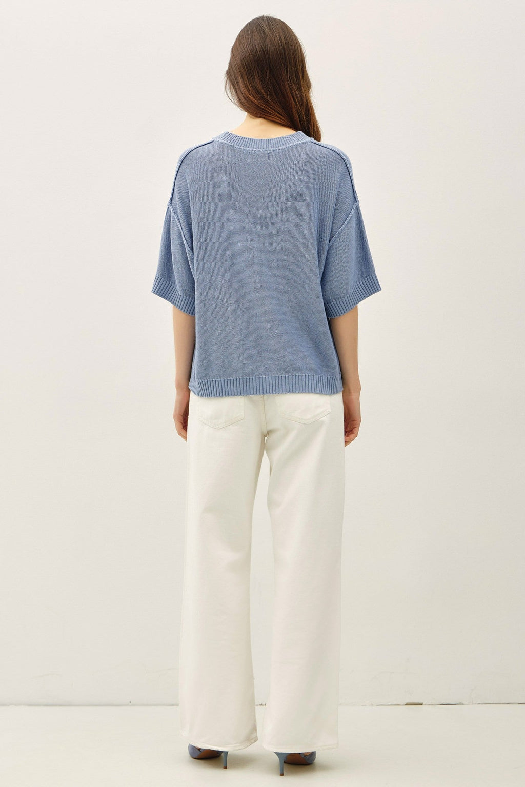 Blue Oversize Cut Sweater Top With Raw Edge