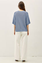 Blue Oversize Cut Sweater Top With Raw Edge