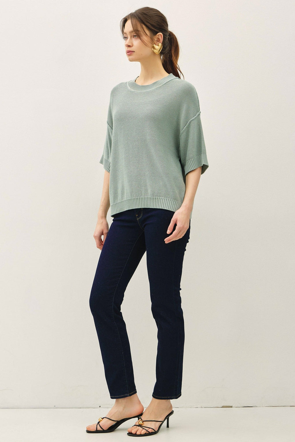 Jade Oversize Cut Sweater Top With Raw Edge