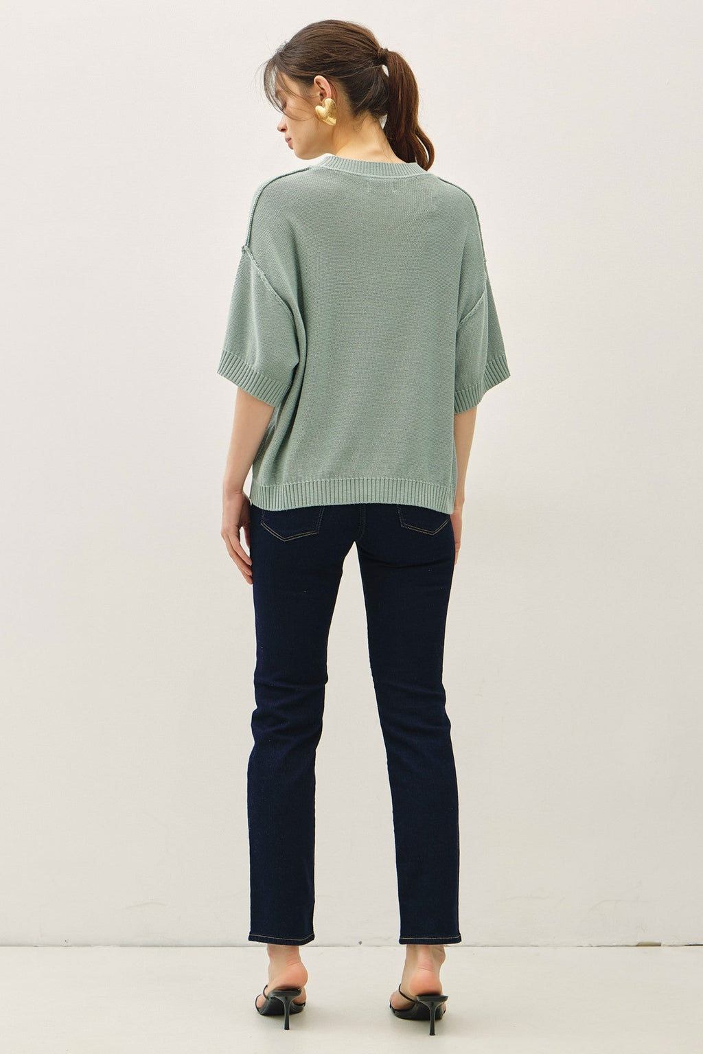 Jade Oversize Cut Sweater Top With Raw Edge
