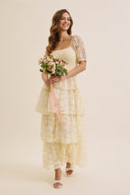 Butter Cream Lace Tiered Smocked Midi Dress