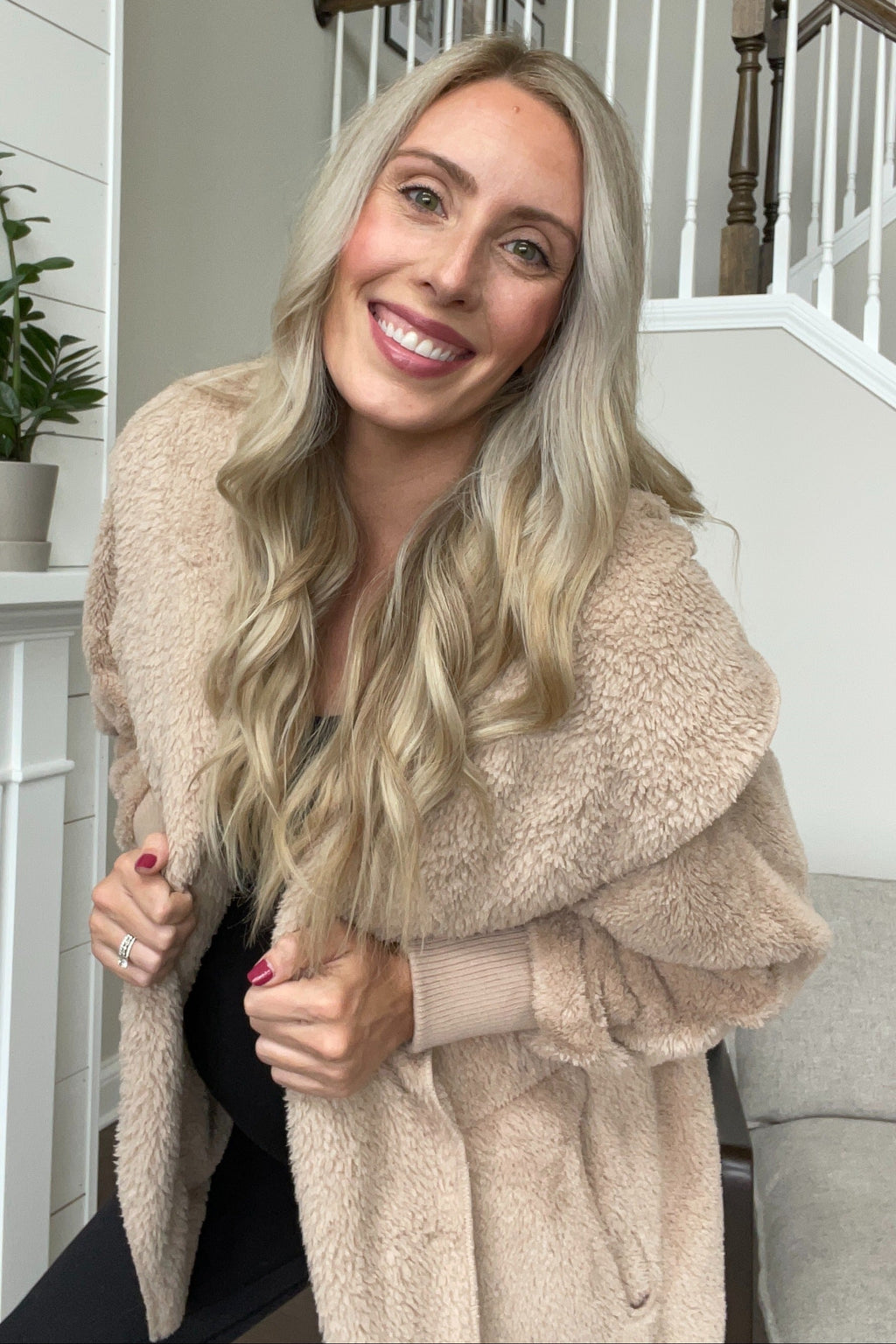 Taupe Fuzzy Hooded Long Sleeve Jacket