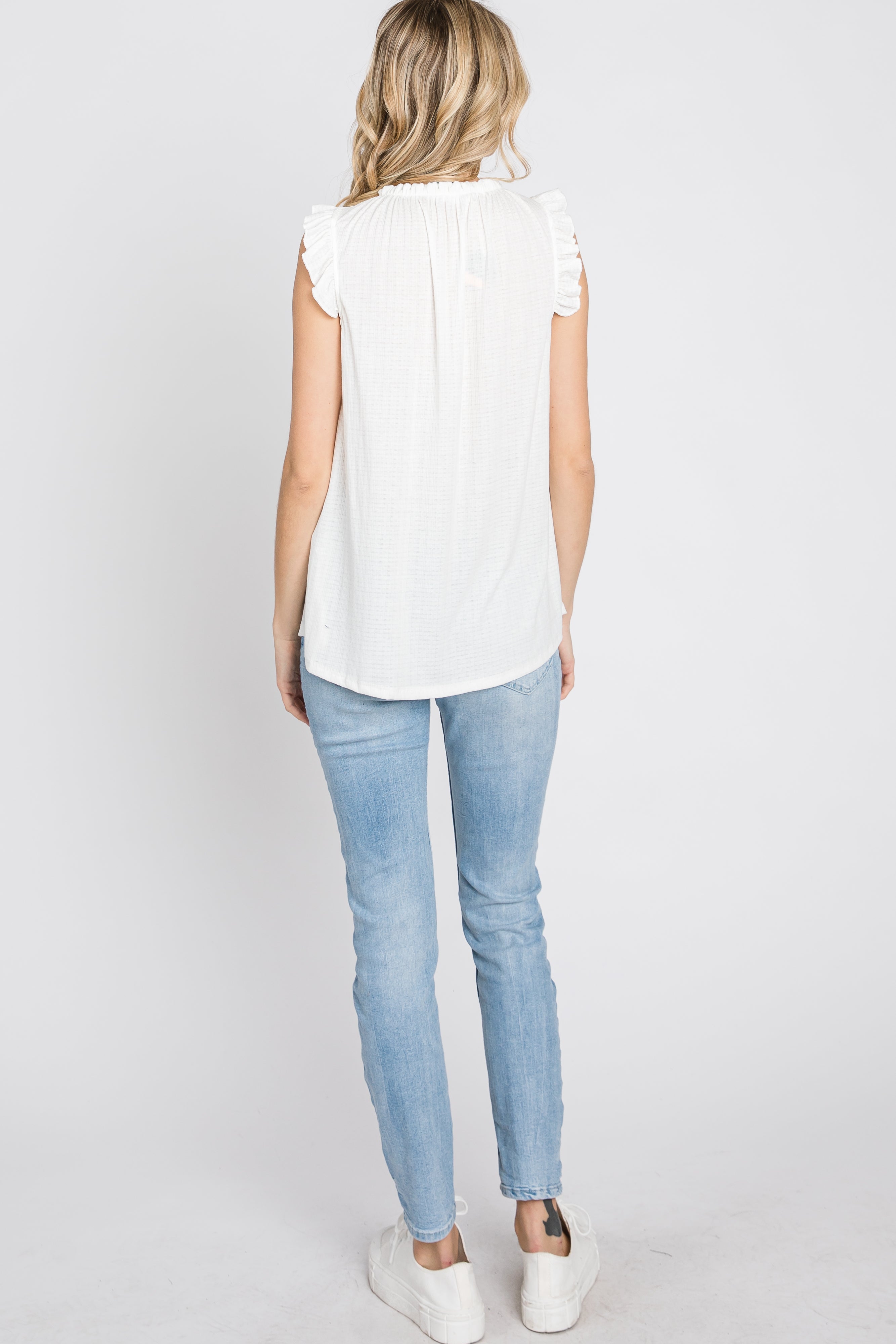 Ivory Ruffle Accent High Neck Top