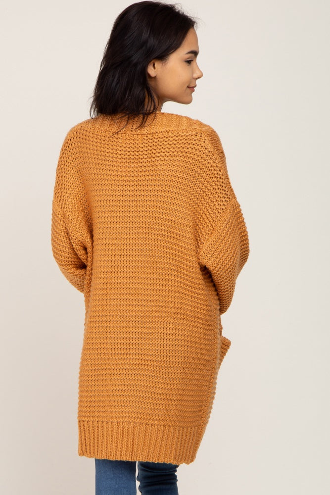 Camel Cable Knit Front Pocket Cardigan