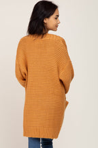 Camel Cable Knit Front Pocket Cardigan