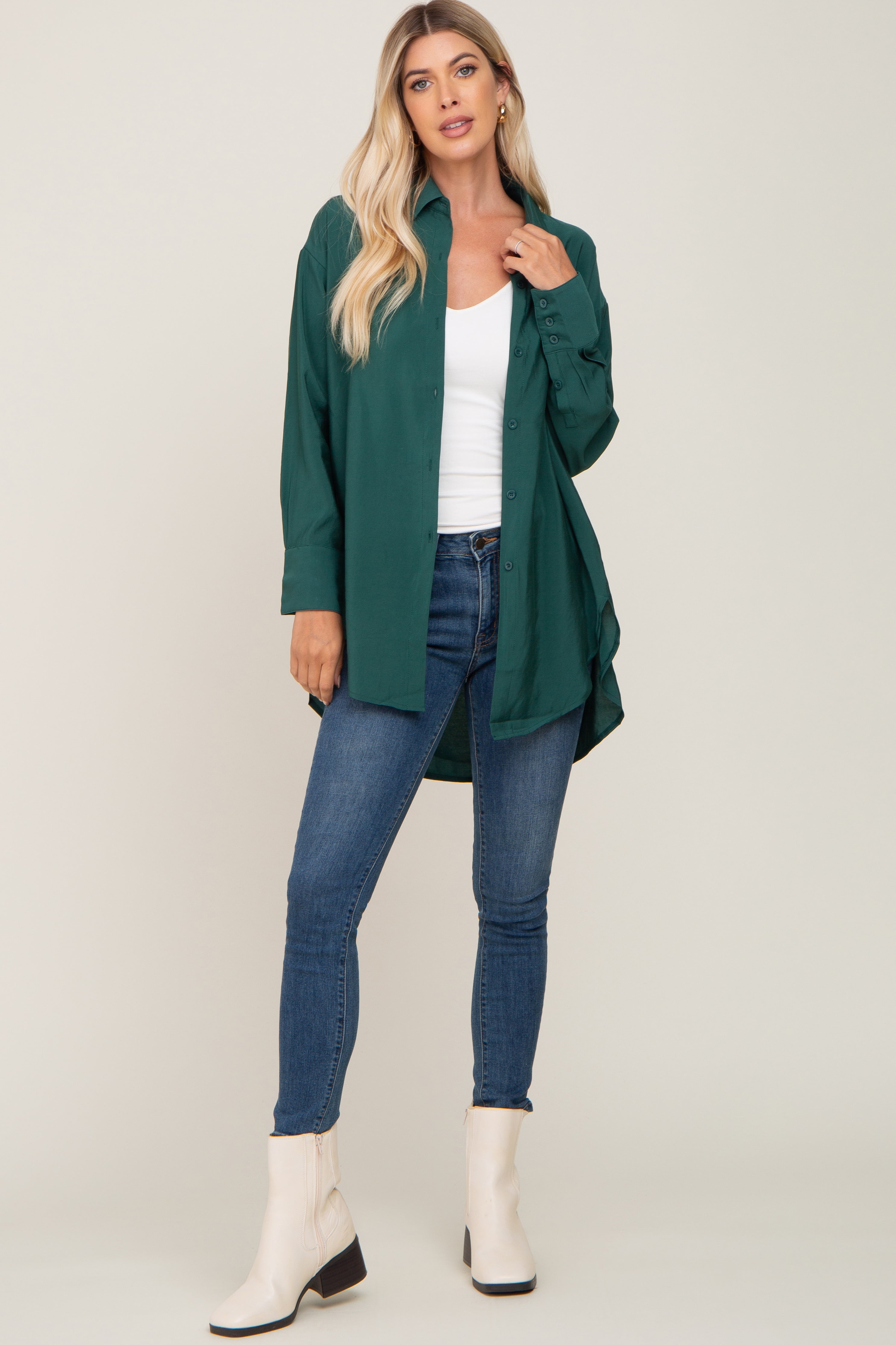 Olive Oversized Button Down Blouse